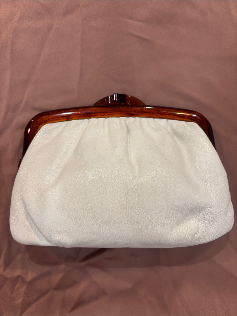 Vintage Henry Levine White Leather Tortoiseshell Frame Clasp Bag